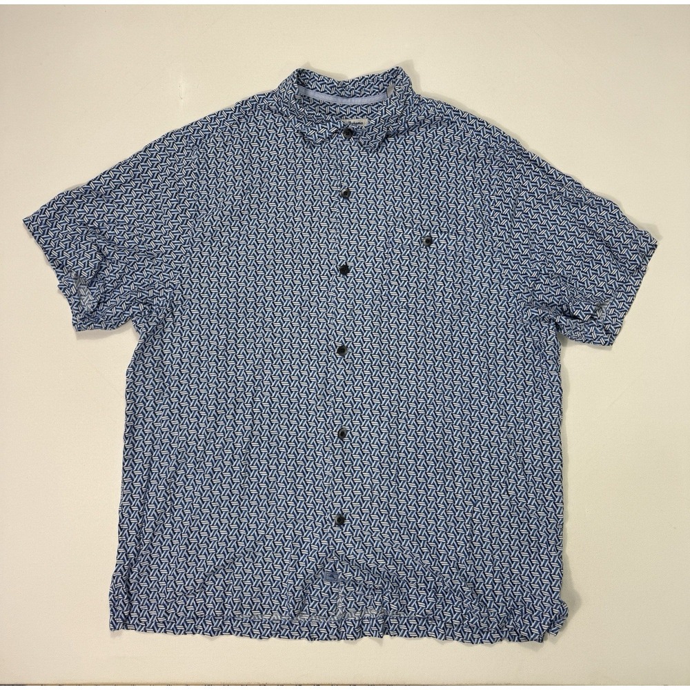 Tommy Bahama Rayon Shirt Mens 2XL Hawaiian Button Up Blue Geometric Vacation